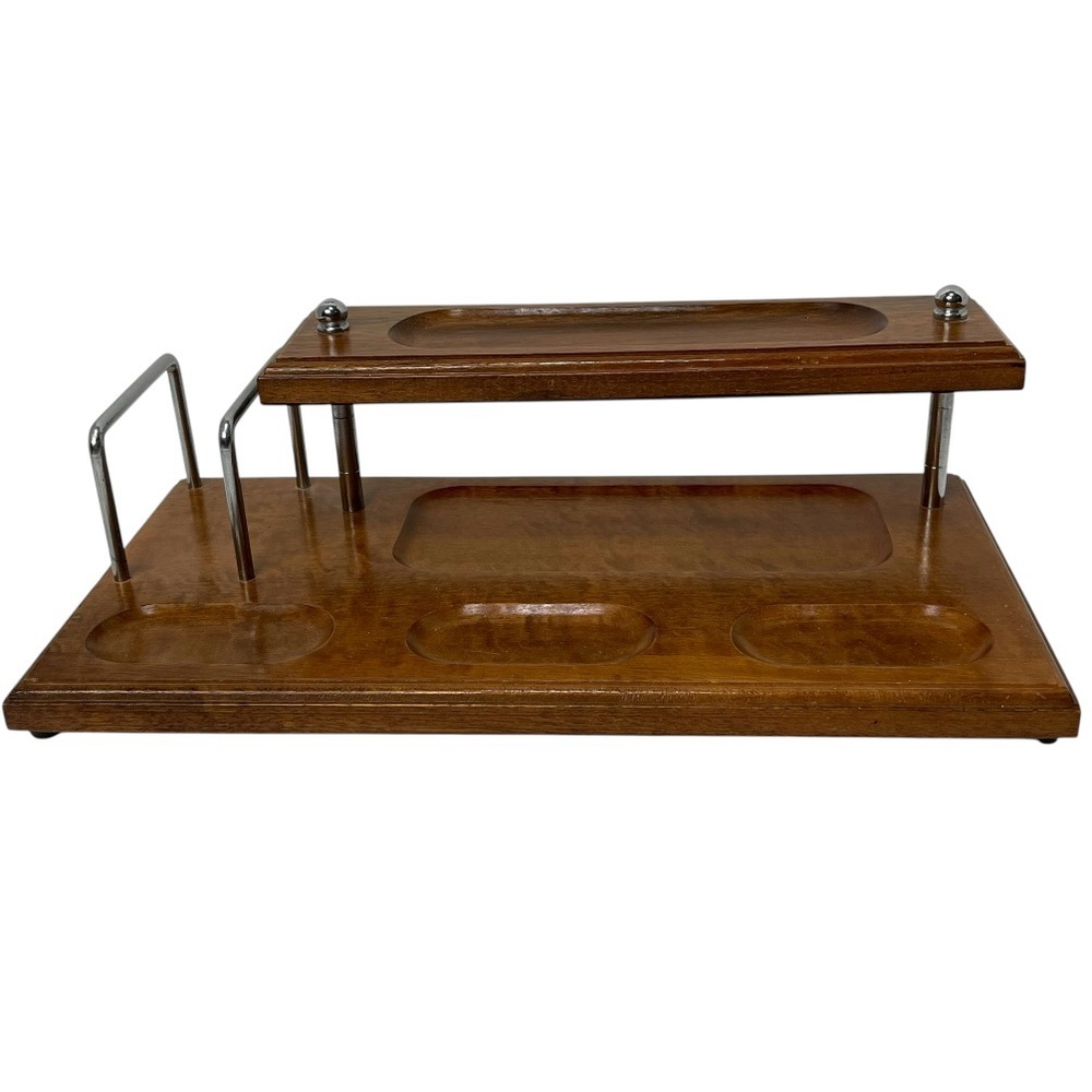 Centurion Walnut Wood Dresser Top Organizer Valet Bi-Level Retro MCM Vintage